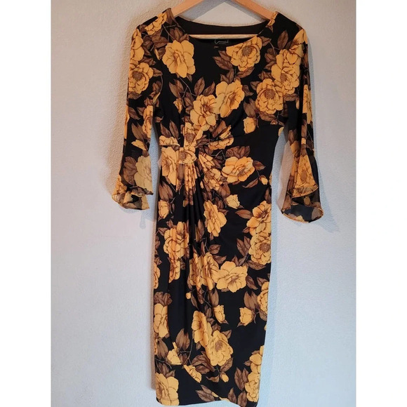 Connected Apparel Women Black Polyester Round Neck 3/4 Sleeves Wrap Dress Size 4 - Picture 3 of 11